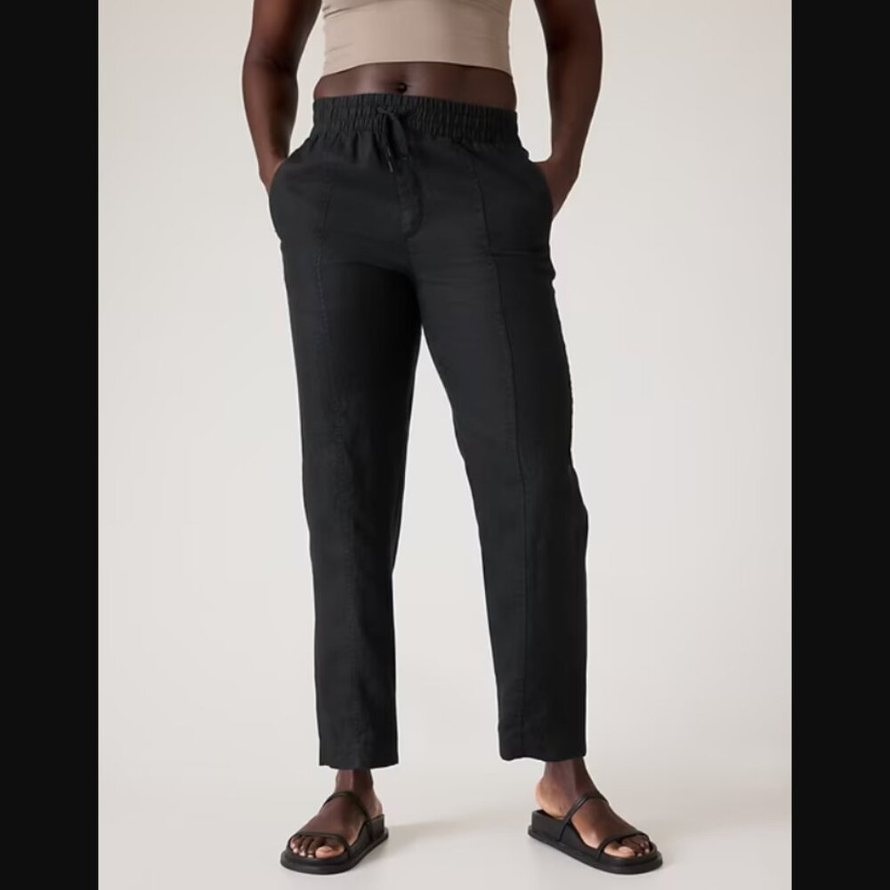 Athleta Retreat Linen High Rise Ankle Pant Black Small NEW